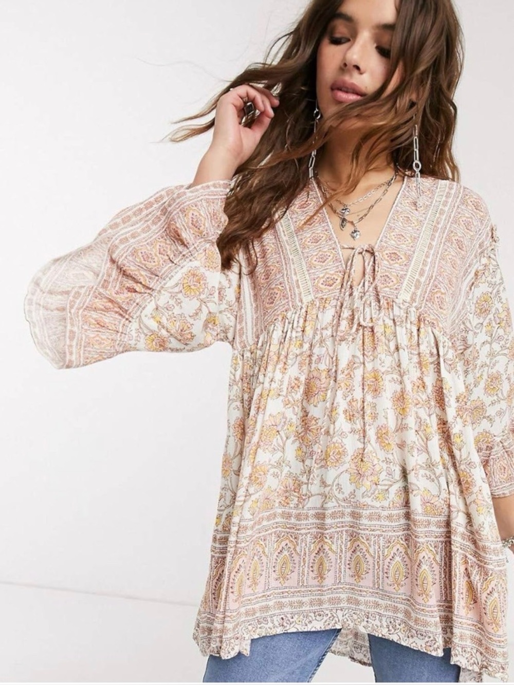 Free People Moonlight Dance Tunic NWT Boho Floral Festival Peasant Top S - Picture 9 of 10